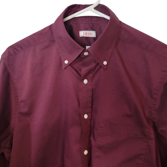 Izod button down long sleeve shirt classic fit strech men size 32/33 marron - Picture 3 of 5